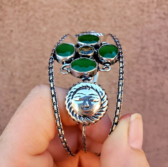 New Emerald & Citrine 925 Silver Sun Cuff Bracelet. - Picture 10 of 15